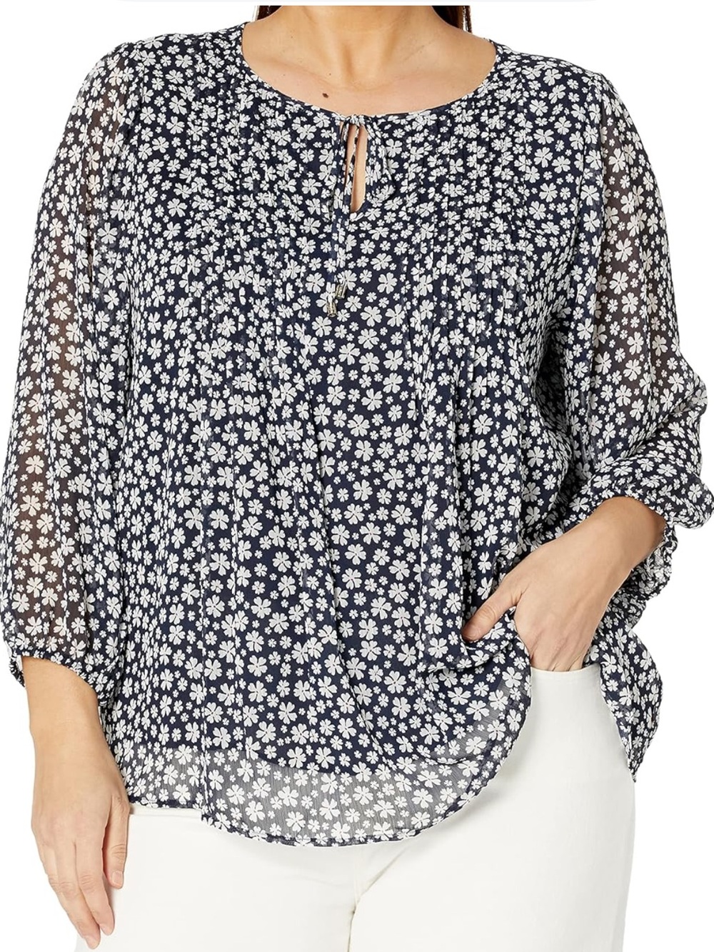 Tommy Hilfiger 3x Navy Floral Peasant Blouse